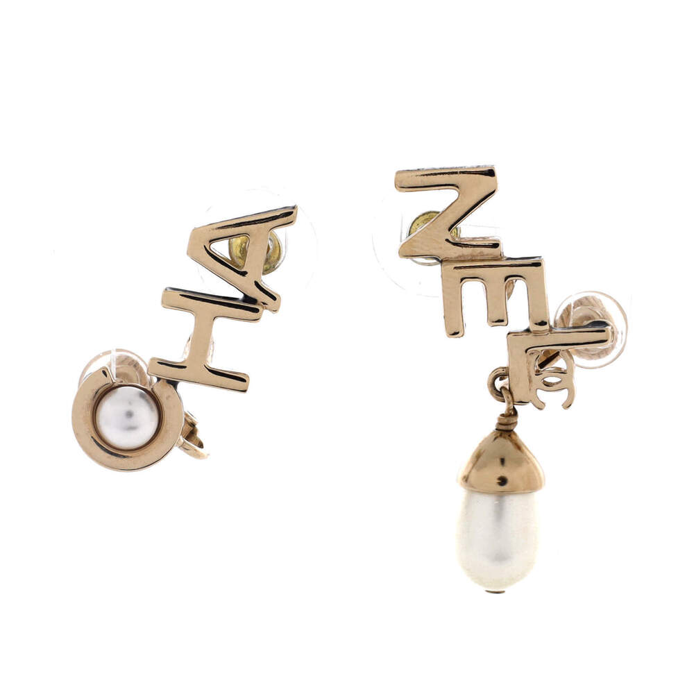 Chanel CHA-NEL CC Dangle Stud Earrings Metal with Faux Pearl